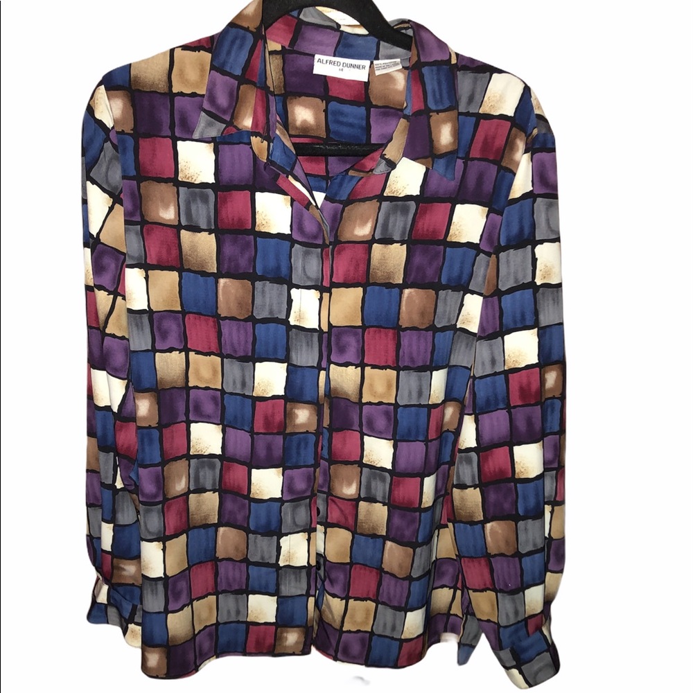 Alfred Dunner Button Down Square Pattern Blouse - image 1